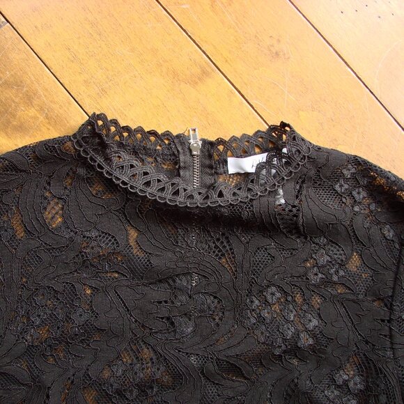 Black Lace Crochet Sheer Blouse Top Bell Sleeves Whimsigoth Goth Party Medium - Picture 10 of 16